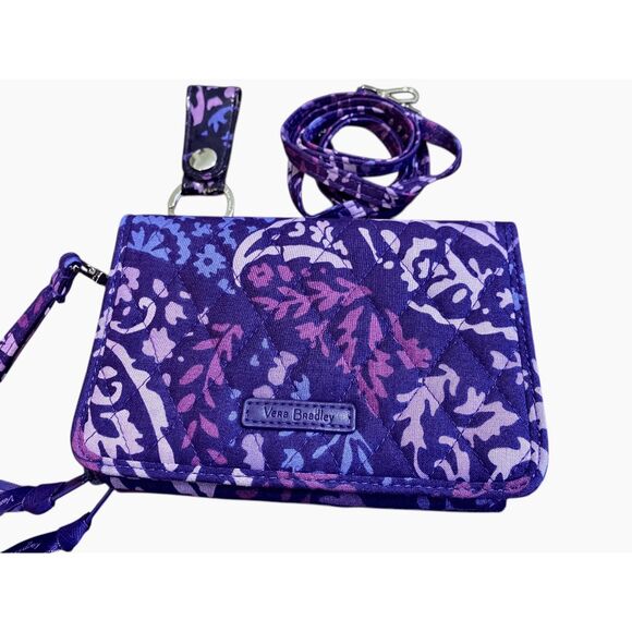 Vera Bradley RFID 3 in 1 Paisley Amethyst crossbody/wallet keyring - Picture 2 of 8